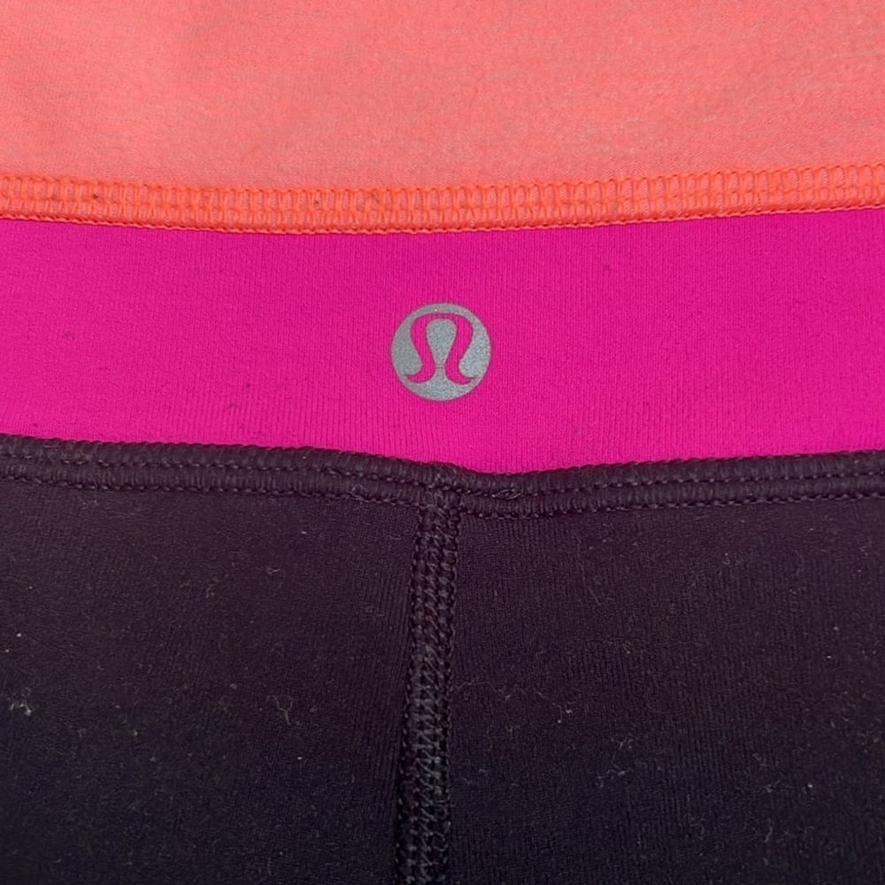 LULULEMON BLACK REVERSIBLE PINK/ORANGE YOGA PANTS - Picture 5 of 6